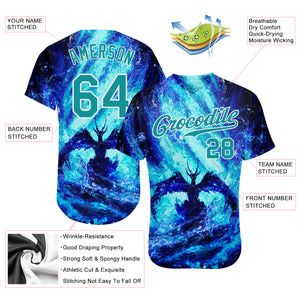 Custom Royal Teal-White 3D Pattern Design Water Dragon Authentic Baseball Jersey