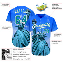 Load image into Gallery viewer, Custom Royal Kelly Green-White 3D Pattern Design Statue Of Liberty Authentic Baseball Jersey
