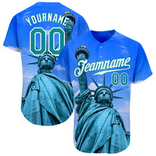 Load image into Gallery viewer, Custom Royal Kelly Green-White 3D Pattern Design Statue Of Liberty Authentic Baseball Jersey
