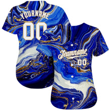 Load image into Gallery viewer, Custom Royal White-Old Gold 3D Pattern Design Marble Authentic Baseball Jersey
