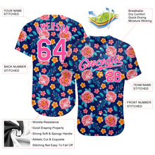 Load image into Gallery viewer, Custom Royal Pink-White 3D Pattern Design Flowers Authentic Baseball Jersey
