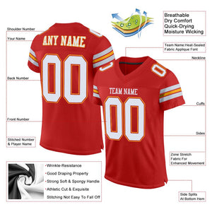Custom Scarlet White-Gold Mesh Authentic Football Jersey
