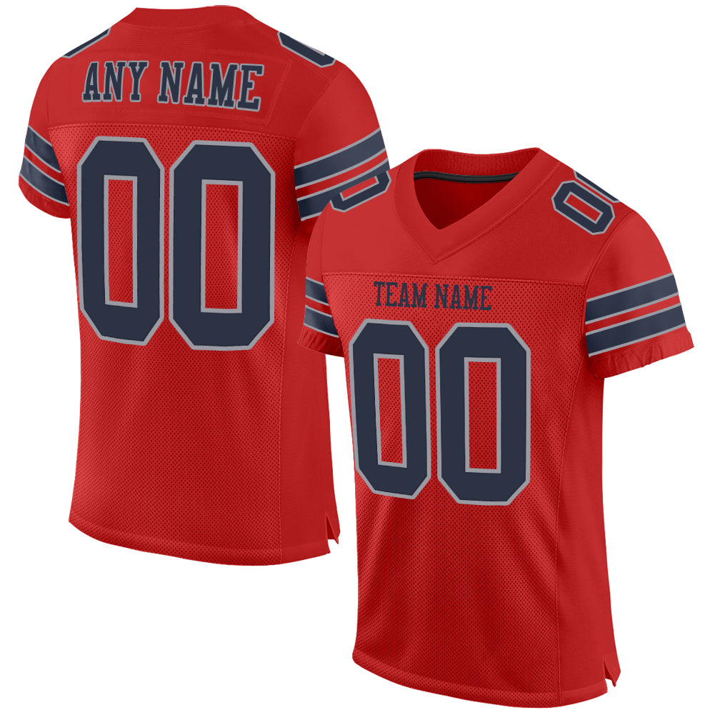 Custom Scarlet Navy-Light Gray Mesh Authentic Football Jersey