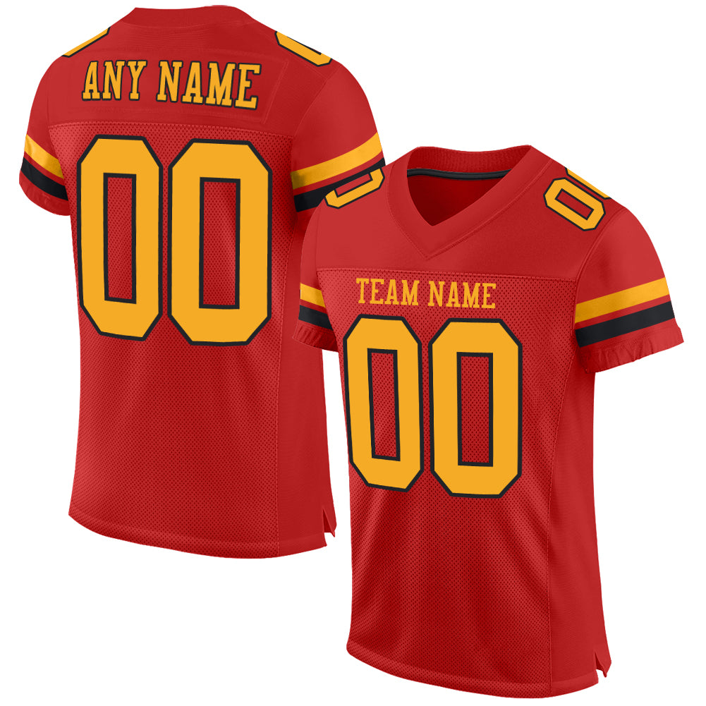 Custom Scarlet Gold-Black Mesh Authentic Football Jersey