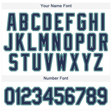 Load image into Gallery viewer, Custom White Navy-Teal Baseball Jersey
