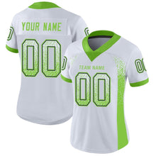 Load image into Gallery viewer, Custom White Neon Green-Navy Mesh Drift Fashion Football Jersey
