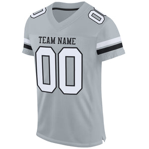 Custom Silver White-Black Mesh Authentic Football Jersey