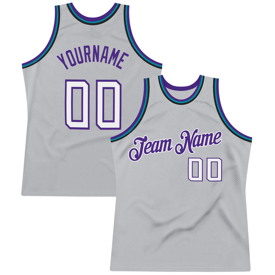 Custom Gray White-Purple Authentic Throwback Basketball Jersey
