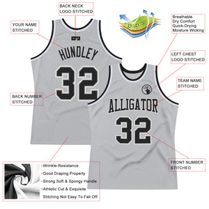 Custom Gray Black-White Authentic Throwback Basketball Jersey