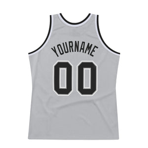 Custom Gray Black-White Authentic Throwback Basketball Jersey