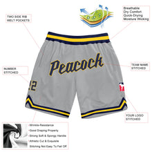 Load image into Gallery viewer, Custom Gray Navy-Gold Authentic Throwback Basketball Shorts
