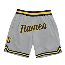 Load image into Gallery viewer, Custom Gray Navy-Gold Authentic Throwback Basketball Shorts
