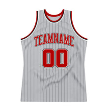 Load image into Gallery viewer, Custom Gray Black Pinstripe Red-White Authentic  Basketball Jersey
