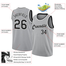 Load image into Gallery viewer, Custom Gray Black Pinstripe Black-White Authentic  Basketball Jersey
