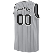 Load image into Gallery viewer, Custom Gray Black Pinstripe Black-White Authentic  Basketball Jersey
