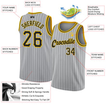 Load image into Gallery viewer, Custom Gray Black Pinstripe Black-Gold Authentic Basketball Jersey
