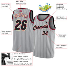 Load image into Gallery viewer, Custom Gray Black Pinstripe Black-Maroon Authentic Basketball Jersey
