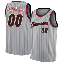 Load image into Gallery viewer, Custom Gray Black Pinstripe Black-Maroon Authentic Basketball Jersey

