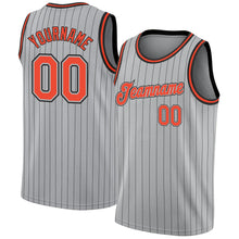 Load image into Gallery viewer, Custom Gray Black Pinstripe Orange-Black Authentic Basketball Jersey
