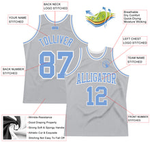 Load image into Gallery viewer, Custom Gray Light Blue-White Authentic Throwback Basketball Jersey
