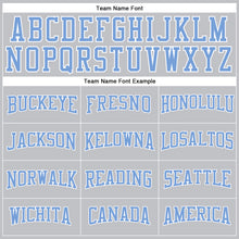 Load image into Gallery viewer, Custom Gray Light Blue-White Authentic Throwback Basketball Jersey
