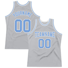 Load image into Gallery viewer, Custom Gray Light Blue-White Authentic Throwback Basketball Jersey

