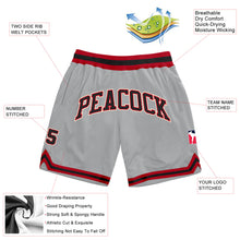 Load image into Gallery viewer, Custom Gray Black-Red Authentic Throwback Basketball Shorts

