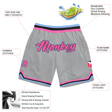 Load image into Gallery viewer, Custom Gray Pink-Light Blue Authentic Throwback Basketball Shorts
