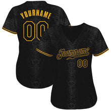 Load image into Gallery viewer, Custom Black Snakeskin Black-Gold 3D Pattern Design Authentic Baseball Jersey
