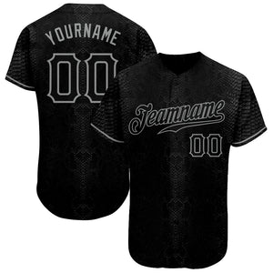 Custom Black Snakeskin Black-Gray 3D Pattern Design Authentic Baseball Jersey