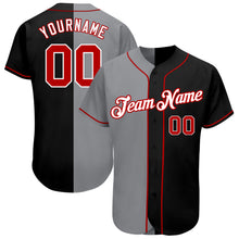 Load image into Gallery viewer, Custom Black Red-Gray Authentic Split Fashion Baseball Jersey
