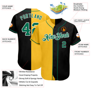 Custom Black Kelly Green-Yellow Authentic Split Fashion Baseball Jersey