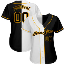 Load image into Gallery viewer, Custom White-Black Gold Authentic Split Fashion Baseball Jersey
