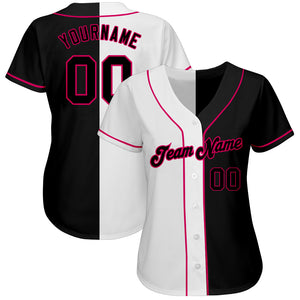 Custom White-Black Pink Authentic Split Fashion Baseball Jersey