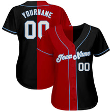 Load image into Gallery viewer, Custom Black White-Red Light Blue Authentic Split Fashion Baseball Jersey

