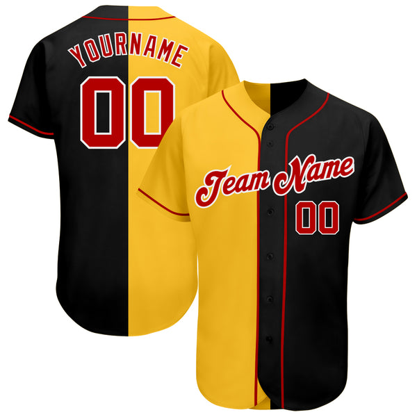 Creat Baseball Authentic Black Red Split Fashion Gold Jersey – FiitgCustom