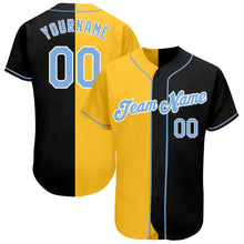 Load image into Gallery viewer, Custom Black Light Blue-Yellow Authentic Split Fashion Baseball Jersey
