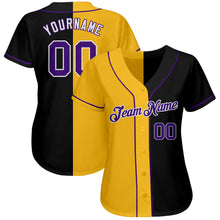 Load image into Gallery viewer, Custom Black Purple-Yellow Authentic Split Fashion Baseball Jersey
