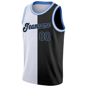 Custom White Black-Light Blue Authentic Split Fashion Basketball Jersey