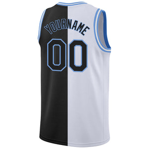 Custom White Black-Light Blue Authentic Split Fashion Basketball Jersey