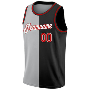 Custom Black Red-Gray Authentic Split Fashion Basketball Jersey