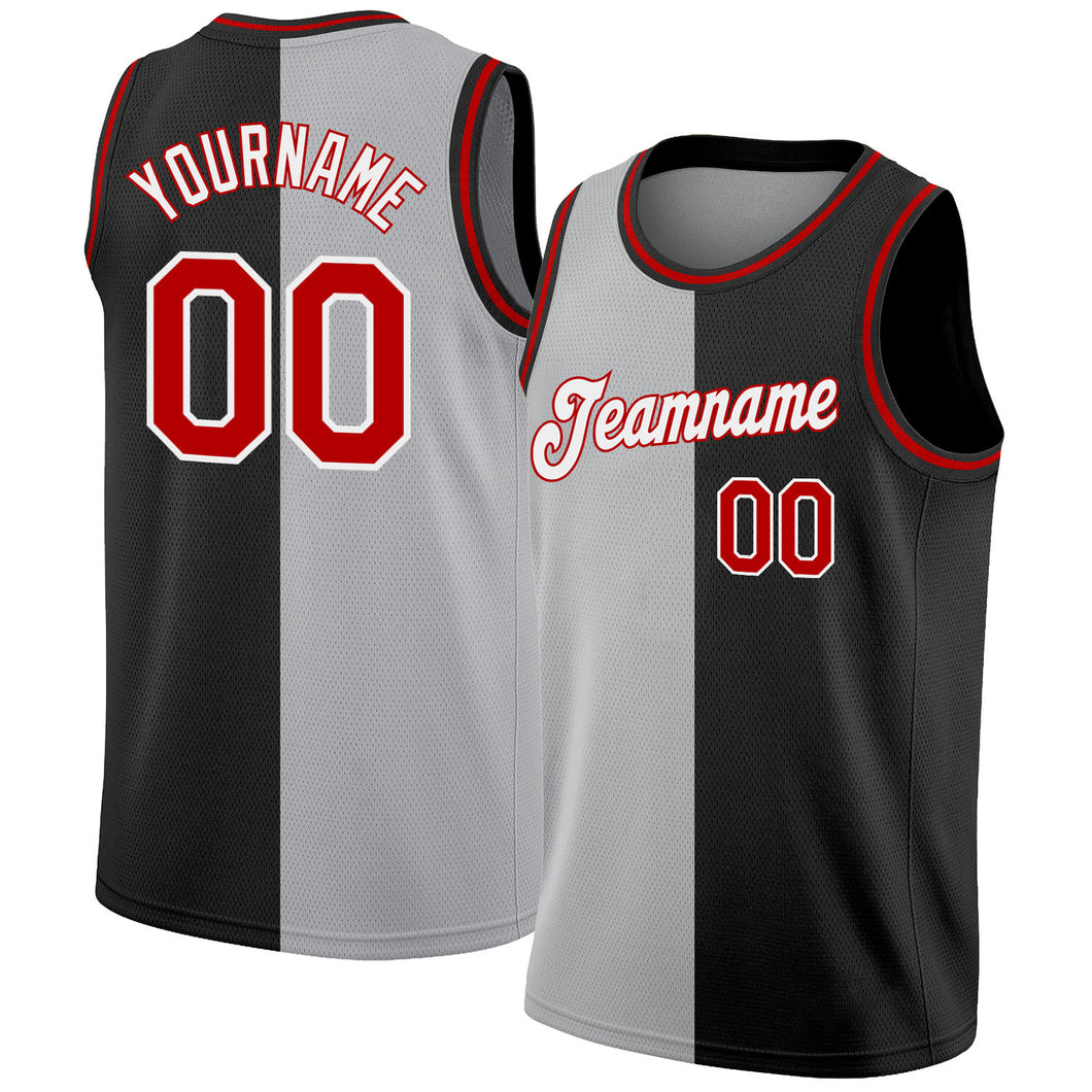 Custom Black Red-Gray Authentic Split Fashion Basketball Jersey