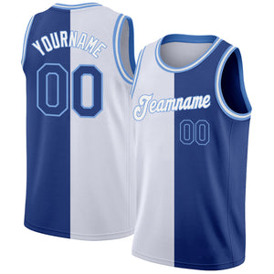 Custom White Royal-Light Blue Authentic Split Fashion Basketball Jersey