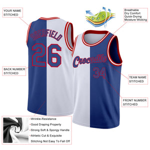 Custom White Royal-Red Authentic Split Fashion Basketball Jersey