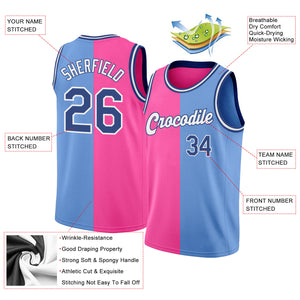 Custom Light Blue Royal-Pink Authentic Split Fashion Basketball Jersey