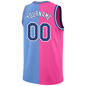 Custom Light Blue Royal-Pink Authentic Split Fashion Basketball Jersey