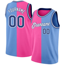 Load image into Gallery viewer, Custom Light Blue Royal-Pink Authentic Split Fashion Basketball Jersey
