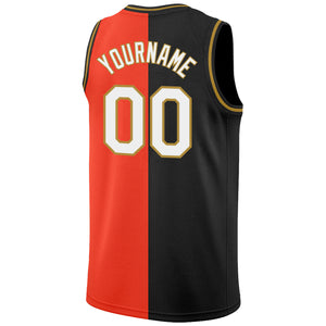 Custom Orange White-Black Authentic Split Fashion Basketball Jersey