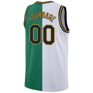 Custom Kelly Green Black-White Authentic Split Fashion Basketball Jersey