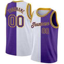 Load image into Gallery viewer, Custom White Purple-Gold Authentic Split Fashion Basketball Jersey
